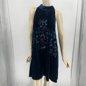 Free People Jill's Sequin Blue Velvet  Swing Dress